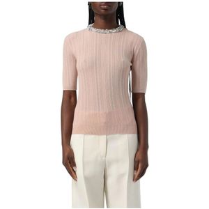Valentino, Truien, Dames, Beige, M, Gebreide Korte Mouw Pullover