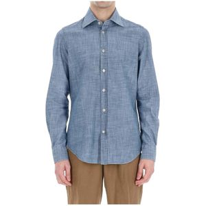 Eleventy, Overhemden, Heren, Blauw, XL, Linnen, Heldere Blauwe Linnen Overhemd