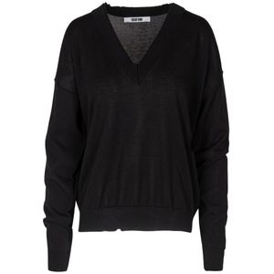 Mauro Grifoni, Truien, Dames, Zwart, M, Katoen, Vintage Katoen V-Hals Trui