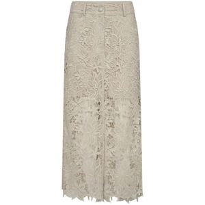 Copenhagen Muse, Rokken, Dames, Beige, S, Katoen, Elegante kanten rok met split aan de voorkant