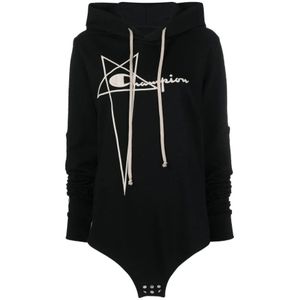 Rick Owens, Sweatshirts & Hoodies, Dames, Zwart, XL, Katoen, Hoodie van katoen met logo-borduring