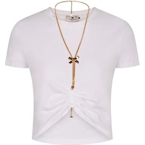 Elisabetta Franchi, Tops, Dames, Geel, L, Metallic Chain Logo Detail Cropped T-Shirt