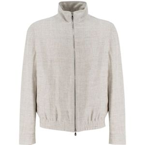 Brunello Cucinelli, Jassen, Heren, Beige, 2Xl, Wol, Beige Jack met Ritssluiting en Elastische Zoom
