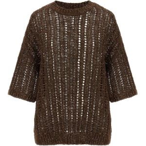 Brunello Cucinelli, Truien, Dames, Bruin, M, Wol, Bruine Trui