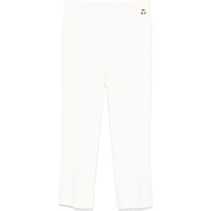 Elisabetta Franchi, Broeken, Dames, Beige, S, Witte Crepe Slim-Fit Broek