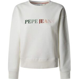 Pepe Jeans, Sweatshirts & Hoodies, Dames, Wit, M, Katoen, Kleurrijke Ronde Hals Sweatshirt Reagan