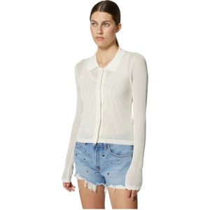 Silvian Heach, Truien, Dames, Wit, M, Nylon, Gebreid vest met kraag