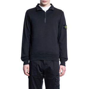 Stone Island, Sweatshirts & Hoodies, Heren, Zwart, S, Katoen, Zwarte polo met hoge hals en rits