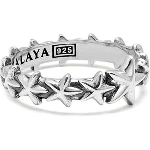Nialaya, Accessoires, Heren, Grijs, 56 MM, Leer, Sterling Zilveren Ster Band Ring