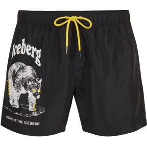 Iceberg, Badkleding, Heren, Zwart, 2Xl, Zwarte zwemshorts met rubberen prints in dezelfde kleur en contrasterend trekkoord