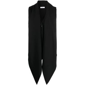 Salvatore Ferragamo, Tops, Dames, Zwart, S, Wol, Zwarte wollen top met V-hals en aangehechte sjaal