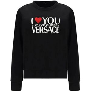 Versace, Sweatshirts & Hoodies, Dames, Zwart, S, Katoen, Zwarte Katoenen Logo Sweatshirt