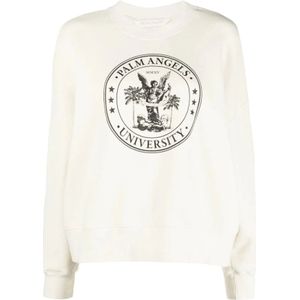 Palm Angels, Sweatshirts & Hoodies, Dames, Wit, S, Katoen, Klassiek Crew Sweatshirt