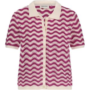 Fabienne Chapot, Truien, Dames, Roze, S, Katoen, Gestreepte Vest met Bloemenknopen