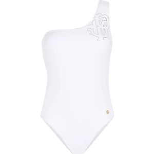 Roberto Cavalli, Badkleding, Dames, Wit, M, Monogram Badpak met Één Schouder