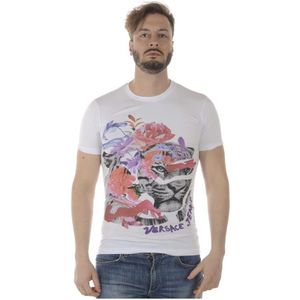 Versace Jeans Couture, Tops, Heren, Wit, XL, Katoen, Print 19 Extra Slim T-Shirt Sweatshirt