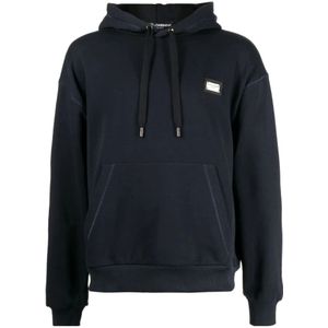 Dolce & Gabbana, Sweatshirts & Hoodies, Heren, Blauw, XL, Katoen, Blauwe Sweaters met Essential Hood