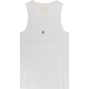 Givenchy, Tops, Dames, Wit, L, Katoen, Witte T-shirts en Polos met Geribbelde Details
