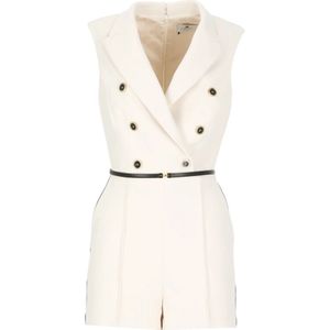Elisabetta Franchi, Jumpsuits & Playsuits, Dames, Beige, S, Ivoor Crêpe Jumpsuit Mouwloos Riem