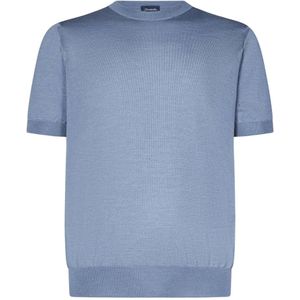 Drumohr, Truien, Heren, Blauw, L, Wol, Heldere Blauwe T-shirt Luxe Mix Geribbeld