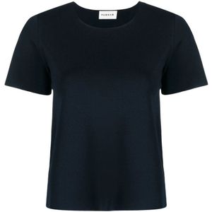 P.a.r.o.s.h., Tops, Dames, Blauw, L, Gebreid T-shirt met Ronde Hals