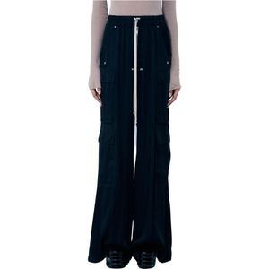 Rick Owens, Broeken, Dames, Zwart, S, Satijn, Wijde satijnen cargobroek