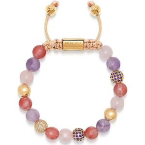 Nialaya, Accessoires, Dames, Geel, L, Kralenarmband met Rozenkwarts, Amethist, Kersenkwarts en Goud