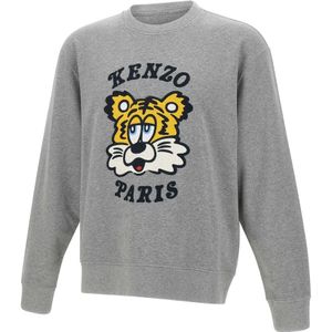 Kenzo, Sweatshirts & Hoodies, Heren, Grijs, L, Katoen, Grijze katoenen sweatshirt met meerkleurig logo