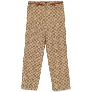 Gucci, Broeken, Dames, Bruin, M, Beige Broek met Zakken