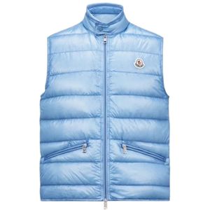 Moncler, Jassen, Heren, Blauw, 2Xl, Nylon, Lichtblauwe Opvouwbare Dons Gilet