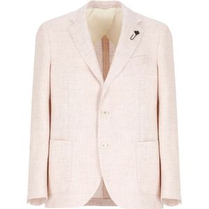 Lardini, Jassen, Heren, Roze, XL, Wol, Roze Linnen en Wol Jas