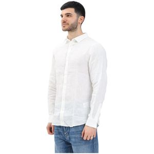 Armani Exchange, Overhemden, Heren, Wit, XL, Linnen, Wit linnen overhemd met lange mouwen