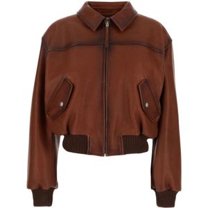 Acne Studios, Jassen, Dames, Bruin, XS, Bruine Leren Jas met Klassieke Kraag