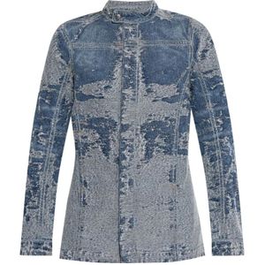 Diesel, Jassen, Dames, Blauw, M, Denim, Lichtblauwe Denim Jack met Opstaande Kraag