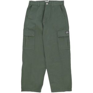 Obey, Broeken, Heren, Groen, W34, Katoen, Baggy Twill Cargo Broek Laurierkrans