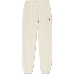 Moncler, Broeken, Dames, Beige, M, Katoen, Trainingsbroeken met Logo