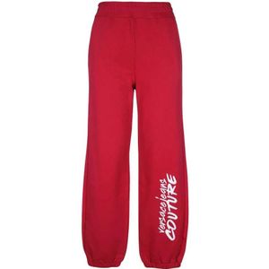 Versace Jeans Couture, Broeken, Dames, Rood, 2Xs, Katoen, Bedrukte katoenen sweatpants
