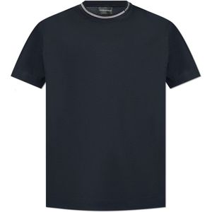 Emporio Armani, Tops, Heren, Blauw, S, Katoen, T-shirt van jersey met lyocellmix en logo op de kraag