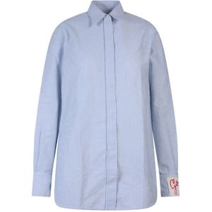 Golden Goose, Blouses & Shirts, Dames, Blauw, L, Katoen, Blauw Geborduurd Overhemd Lange Mouw