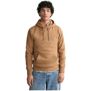 Gant, Sweatshirts & Hoodies, Heren, Beige, 2Xl, Katoen, Hoodie met Geborduurd Logo