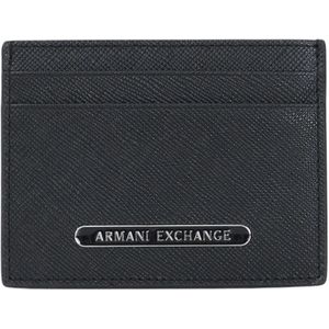 Armani Exchange, Accessoires, Heren, Zwart, ONE Size, Leer, Minimalistische Heren Zwarte Pasjeshouder