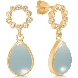 Frk. Lisberg, Accessoires, Dames, Geel, ONE Size, Klassieke Aqua Chalcedon Druppel Oorbellen