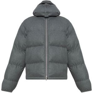 Salvatore Ferragamo, Jassen, Heren, Grijs, L, Wol, Gewatteerde jas met capuchon