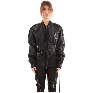 Rick Owens, Jassen, Dames, Zwart, S, Foiled Bomber Flight Jacket
