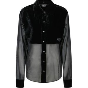 Tom Ford, Blouses & Shirts, Dames, Zwart, S, Zwarte zijden overhemd met panelen en knopen