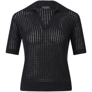 Roberto Collina, Truien, Dames, Zwart, S, Klassieke Poloshirt met Gebreid Patroon