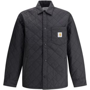 Carhartt Wip, Jassen, Heren, Zwart, L, Gewatteerde werkjas met klassieke kraag