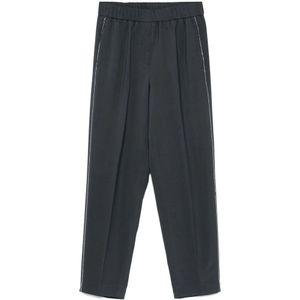 Peserico, Broeken, Dames, Grijs, M, Broek met wijde pijpen en elastische tailleband