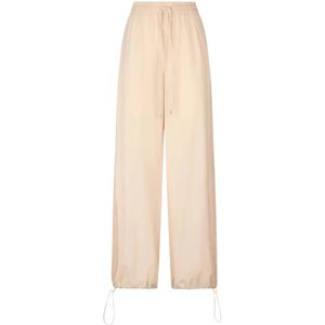 Liu Jo, Broeken, Dames, Beige, S, Polyester, Wijde polyester broek met mesh inzetstukken