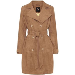 Btfcph, Mantels, Dames, Bruin, S, Suède, Klassieke Trenchcoat Suède Camel